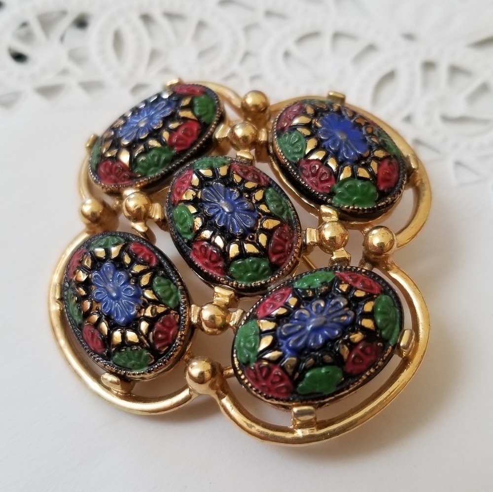 VTG Sarah Coventry floral Goldtone 2" Brooch